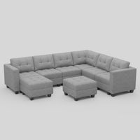 Pebble-Grey-/-Weave-8-Seat-U-Shaped-Sectional