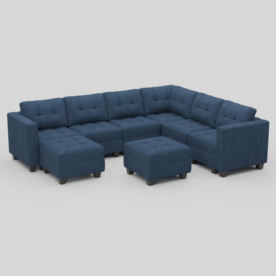 Prussian-Blue-/-Weave-8-Seat-U-Shaped-Sectional