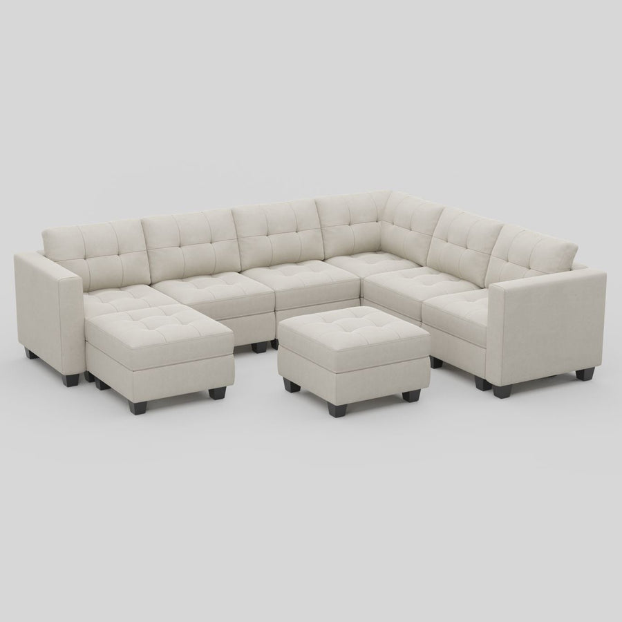 Cosmic-Latte-/-Velvet-8-Seat-U-Shaped-Sectional