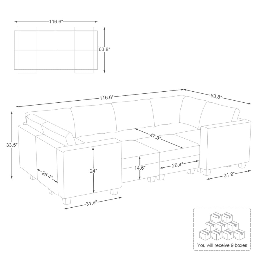 8-Seat-Wraparound-Pit-Sectional-dimension