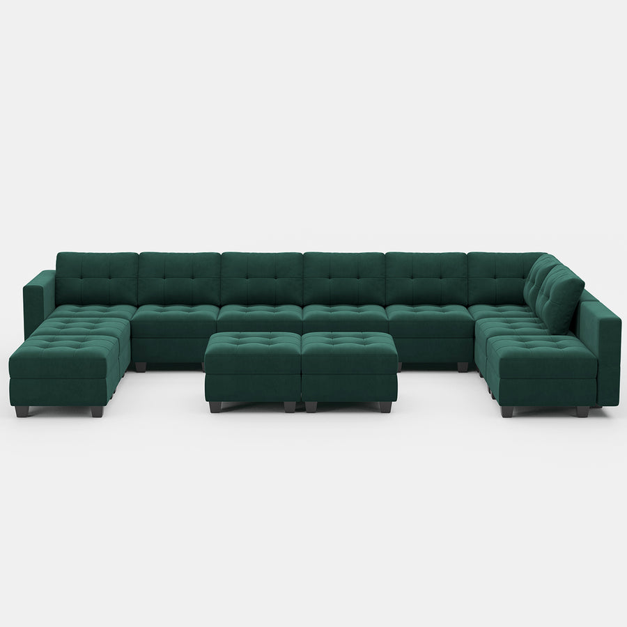 Castleton-Green-/-Velvet-12-Seat-U-Shaped-Sectional