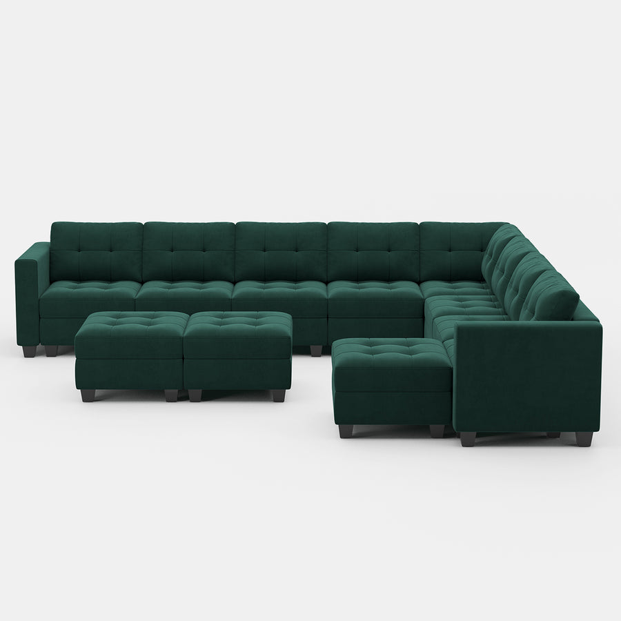 Castleton-Green-/-Velvet-11-Seat-L-Shaped-Sectional