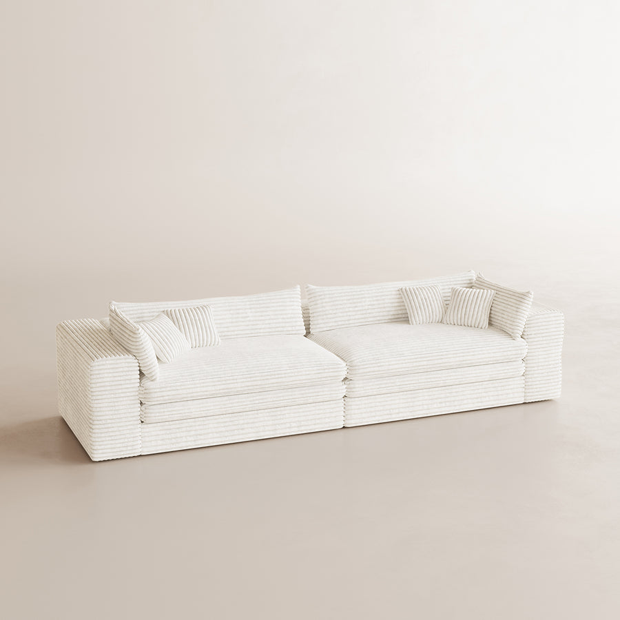 White-Beige-/-Corduroy-4-Seats-Sofa