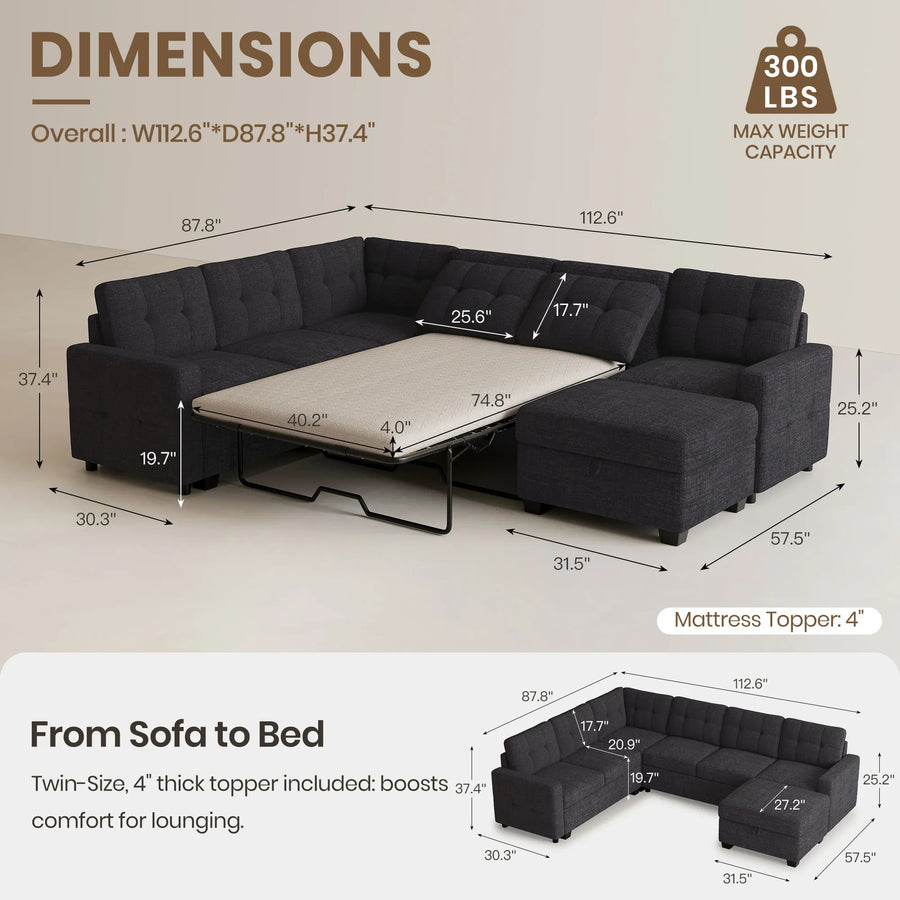Graphite-Grey-/-Chenille-7-Seat-U-Shaped-Pullout-Sectional-dimension