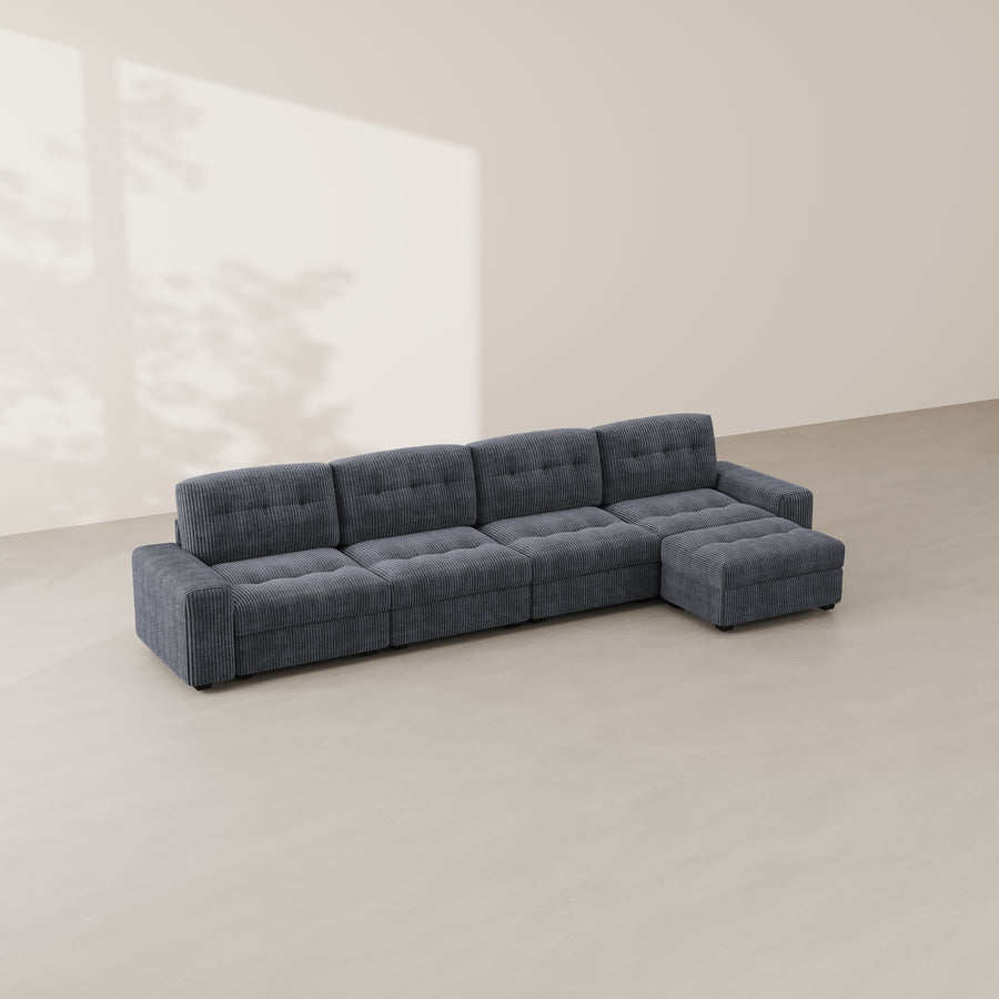 Pewter-Grey-/-Corduroy-4-Seat-L-Shaped-Sectional-with-Ottoman