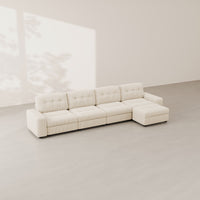 Ivory-Beige-/-Corduroy-4-Seat-L-Shaped-Sectional-with-Ottoman