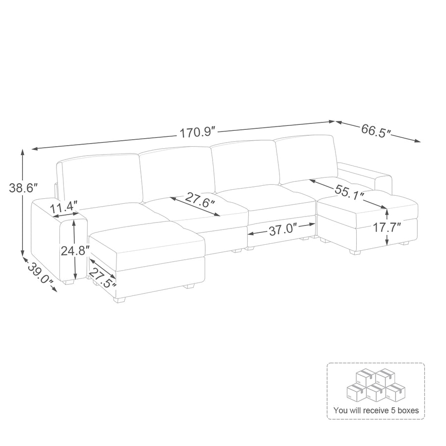 4-Seat-U-Shaped-Sectional-with-2-Ottomans-dimension