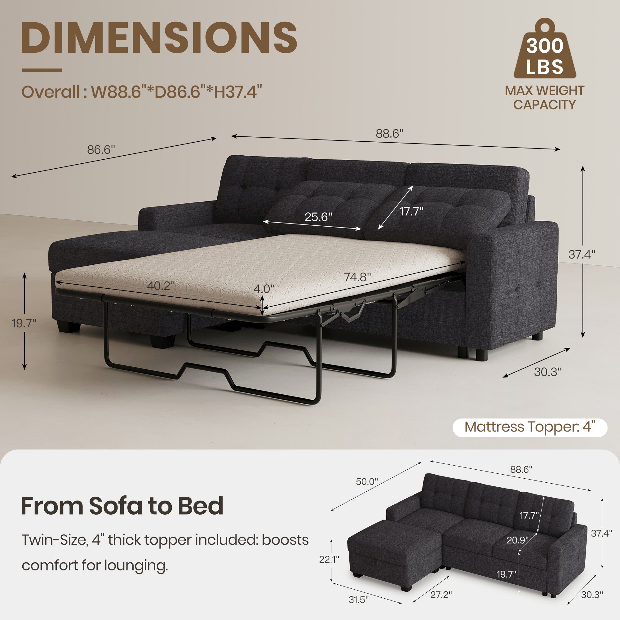 Graphite-Grey-/-Chenille-4-Seat-L-Shaped-Pullout-Sectional-dimension