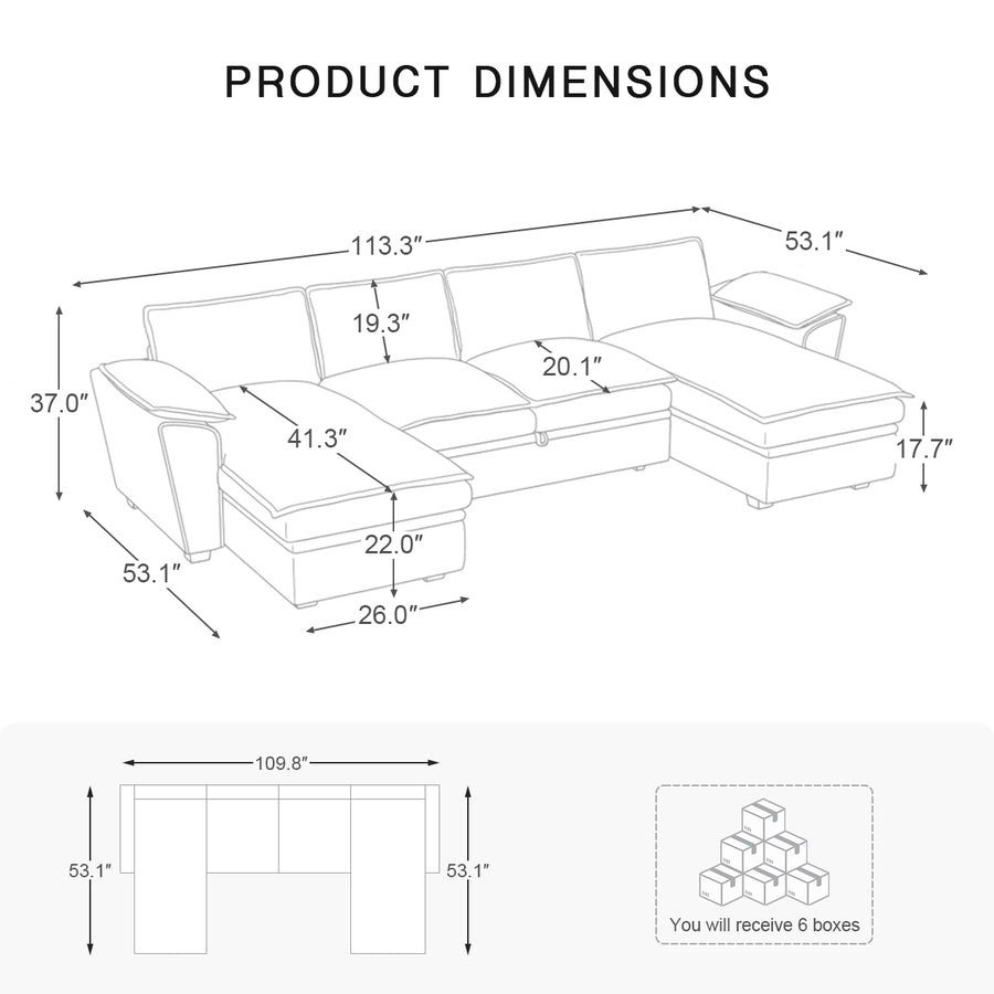 4-Seat-U-Shaped-Double-Chaise-Sectional-dimension