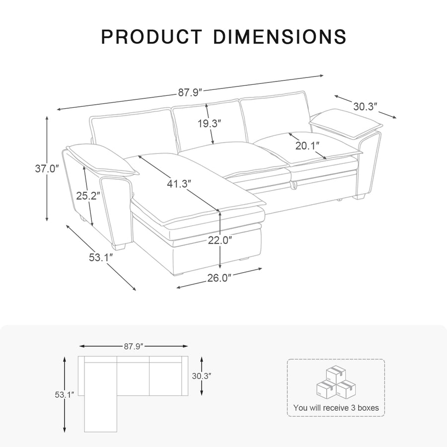 3-Seat-Left-Chaise-Sectional-dimension