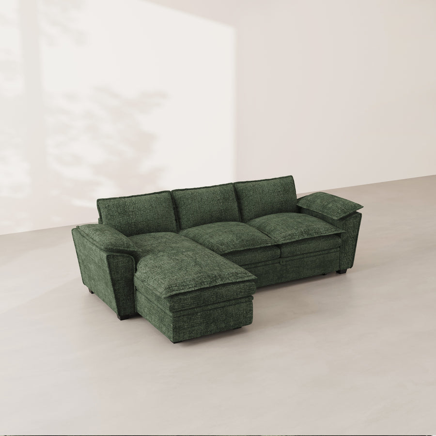 Moss-Green-/-Chenille-3-Seat-Left-Chaise-Sectional