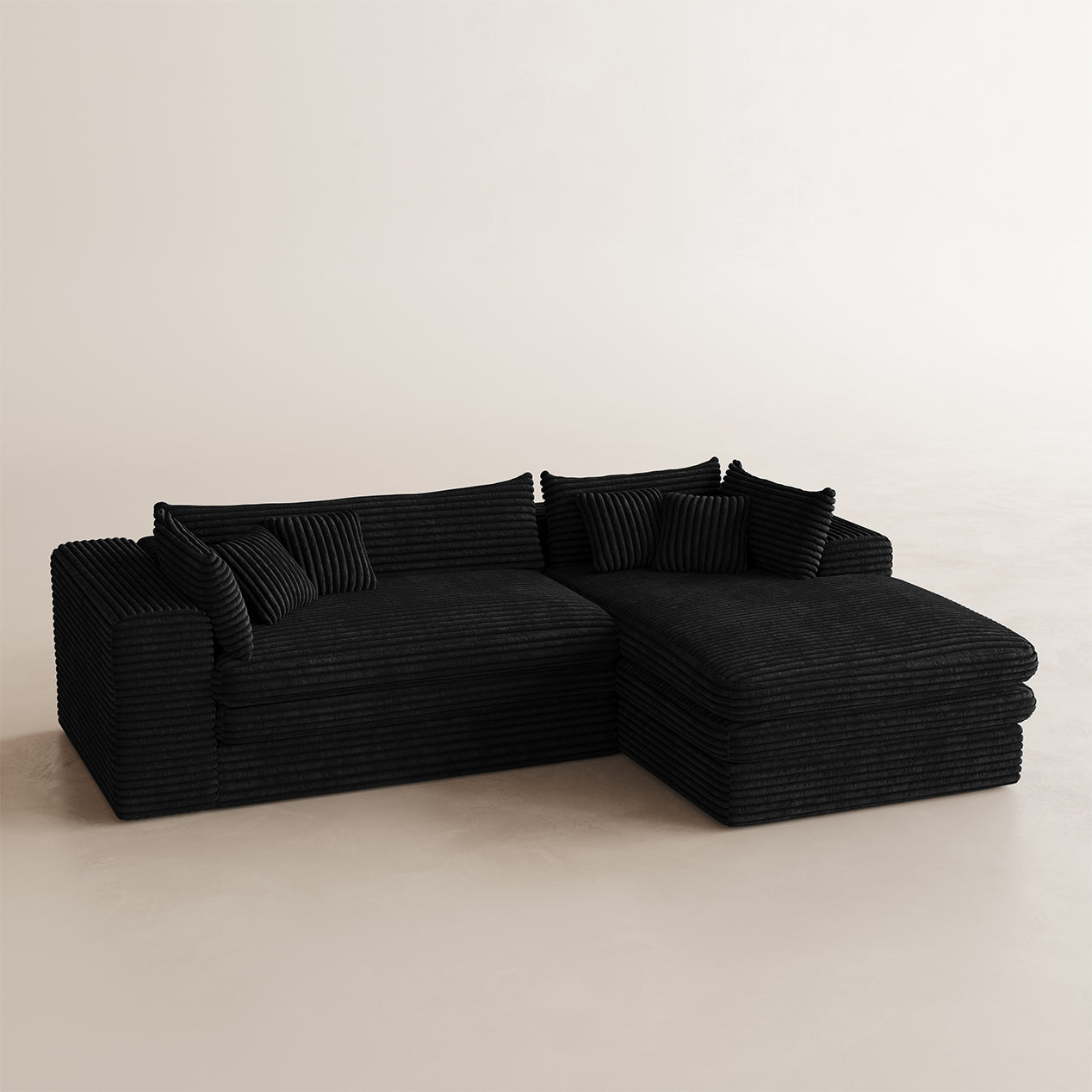 Corduroy-Piano-Black-Right-L-Shaped-Sectional