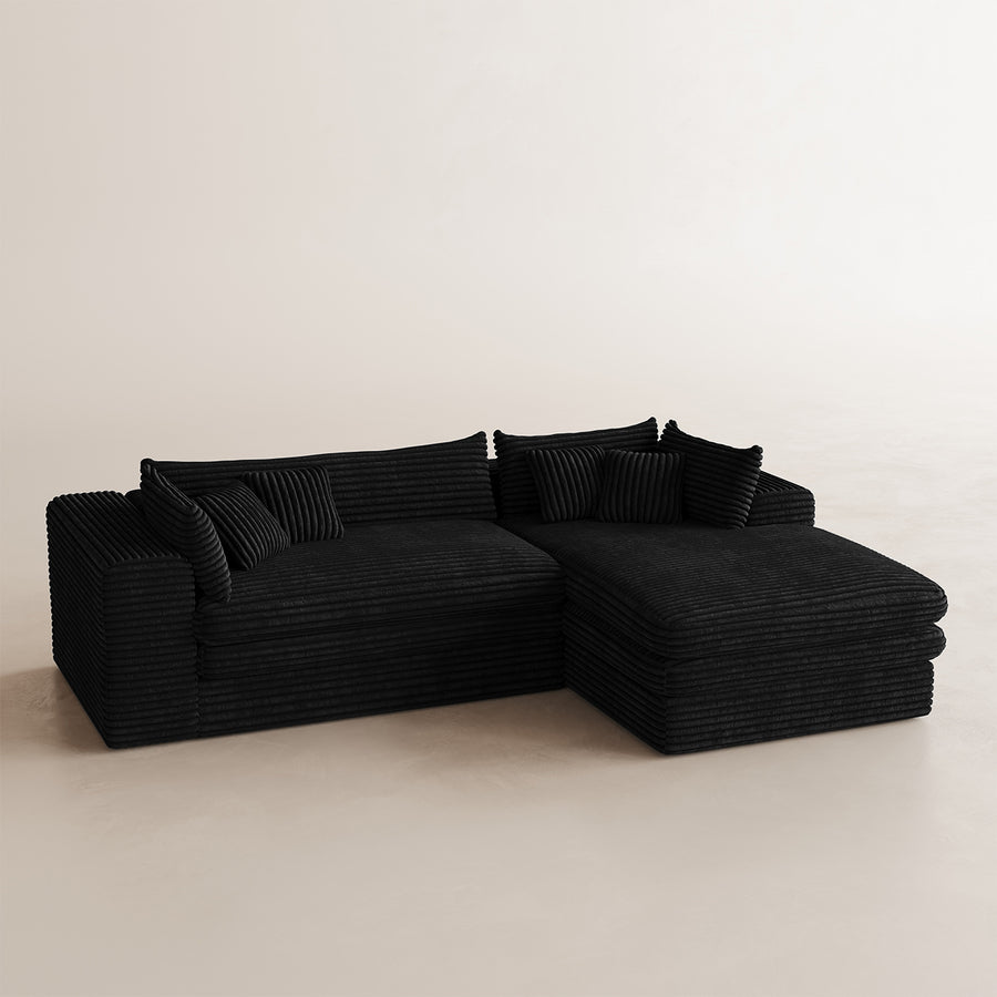 Piano-Black-/-Corduroy-3-Seat-Right-Chaise-Sectional