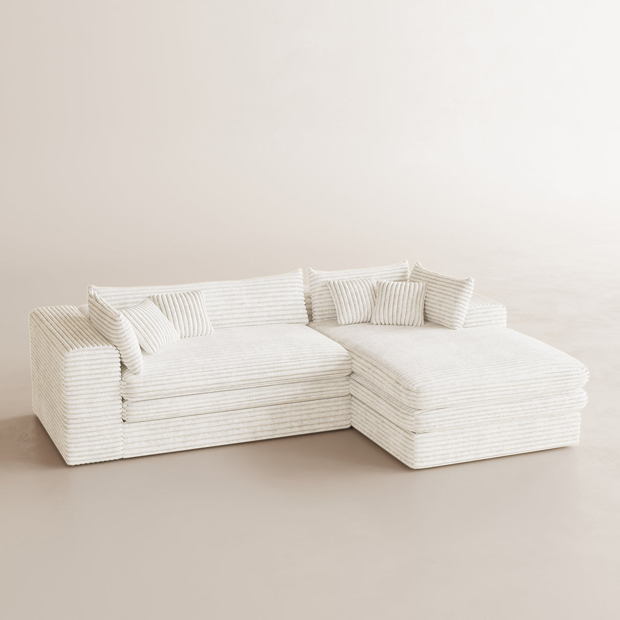 Corduroy-White-Beige-Right-L-Shaped-Sectional