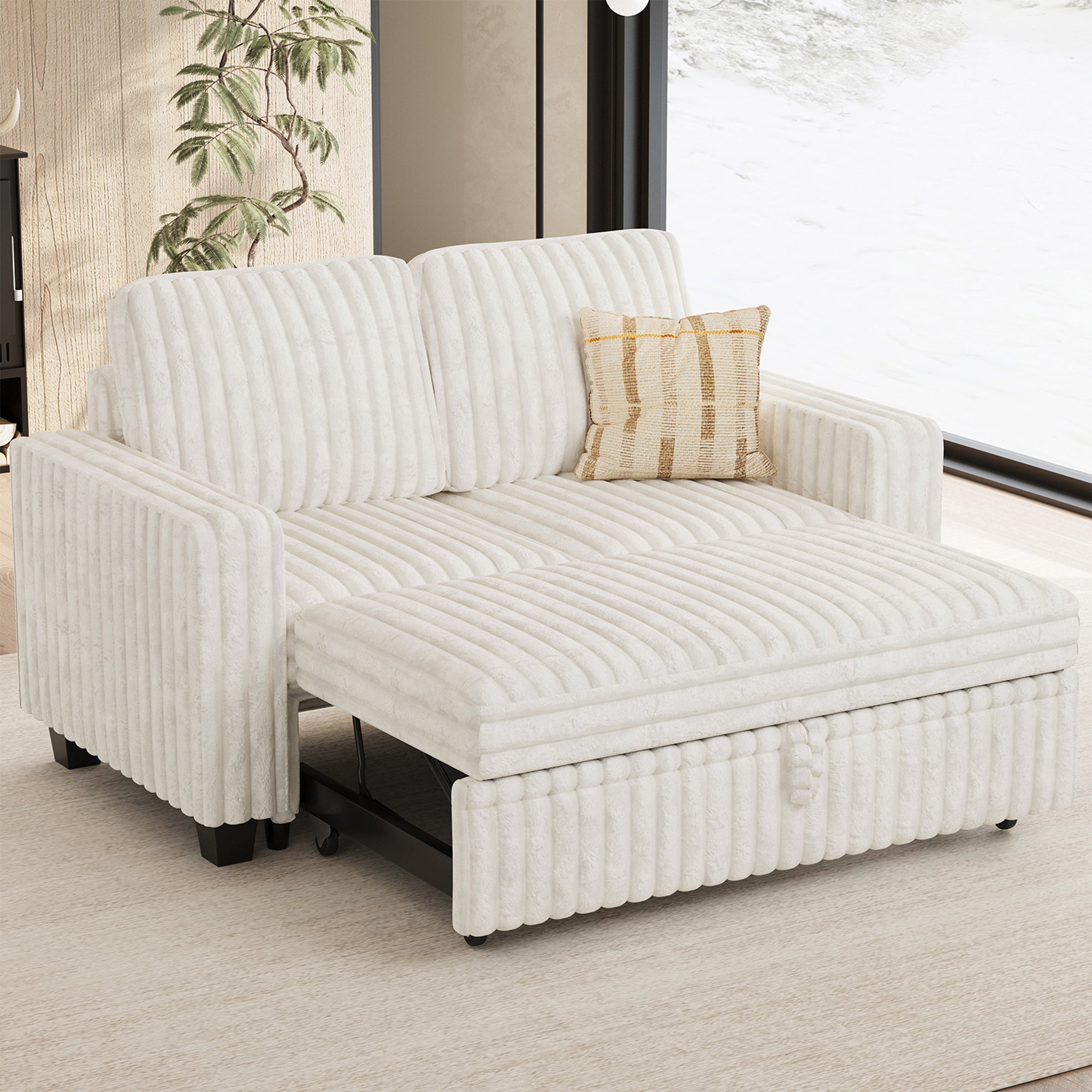 Plume Faux Rabbit Fur Pull-out Loveseat Sofa | Belffin