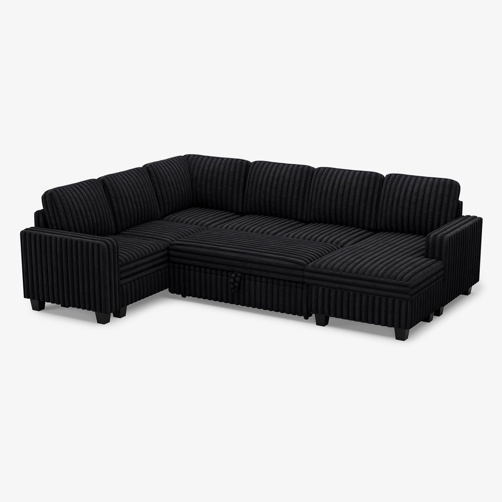 Plume 6 Seats Modular Faux Rabbit Fur Corduroy Pull-out Sleeper Sofa with Storage Seats and Ottoman