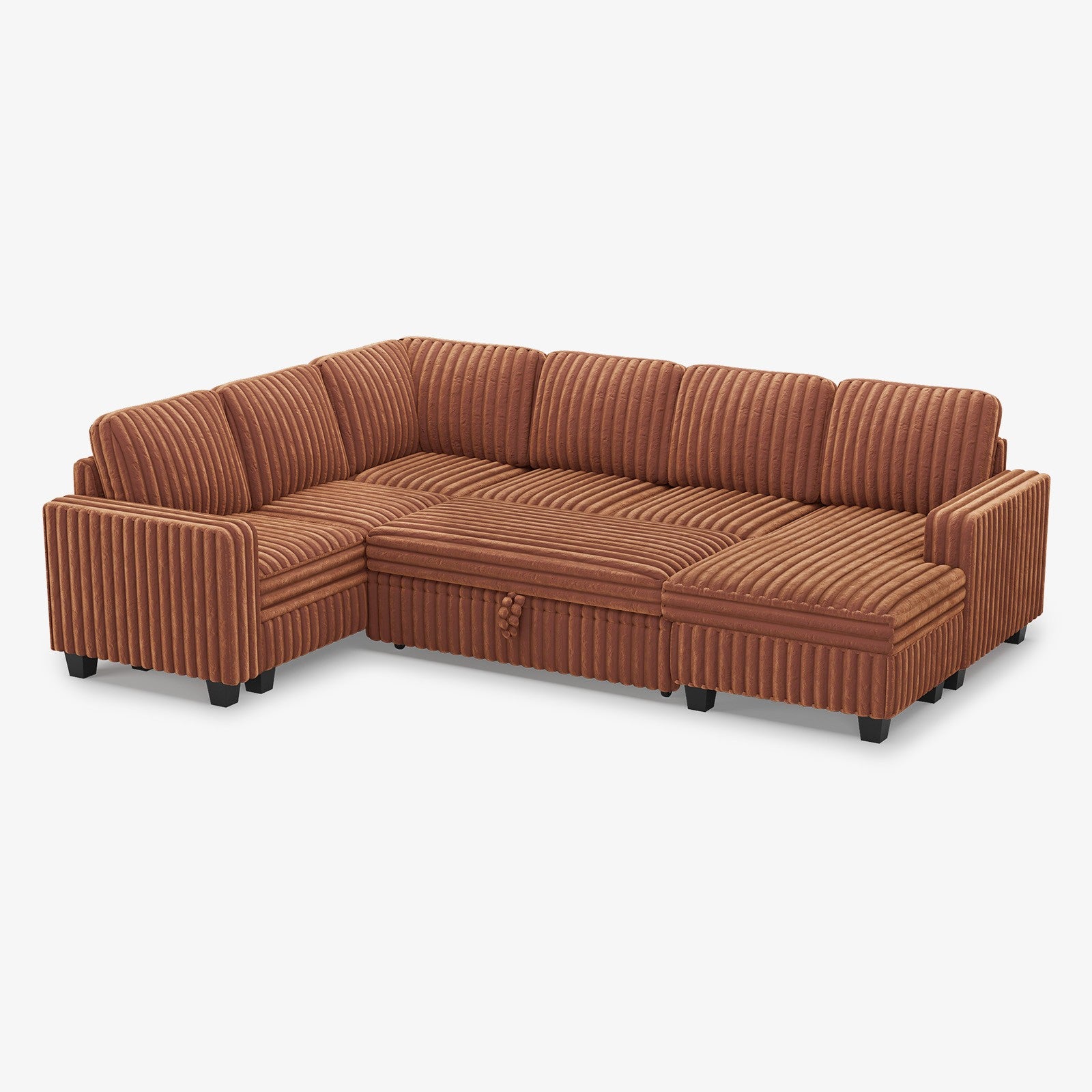 Plume 6 Seats Modular Faux Rabbit Fur Corduroy Pull-out Sleeper Sofa with Storage Seats and Ottoman