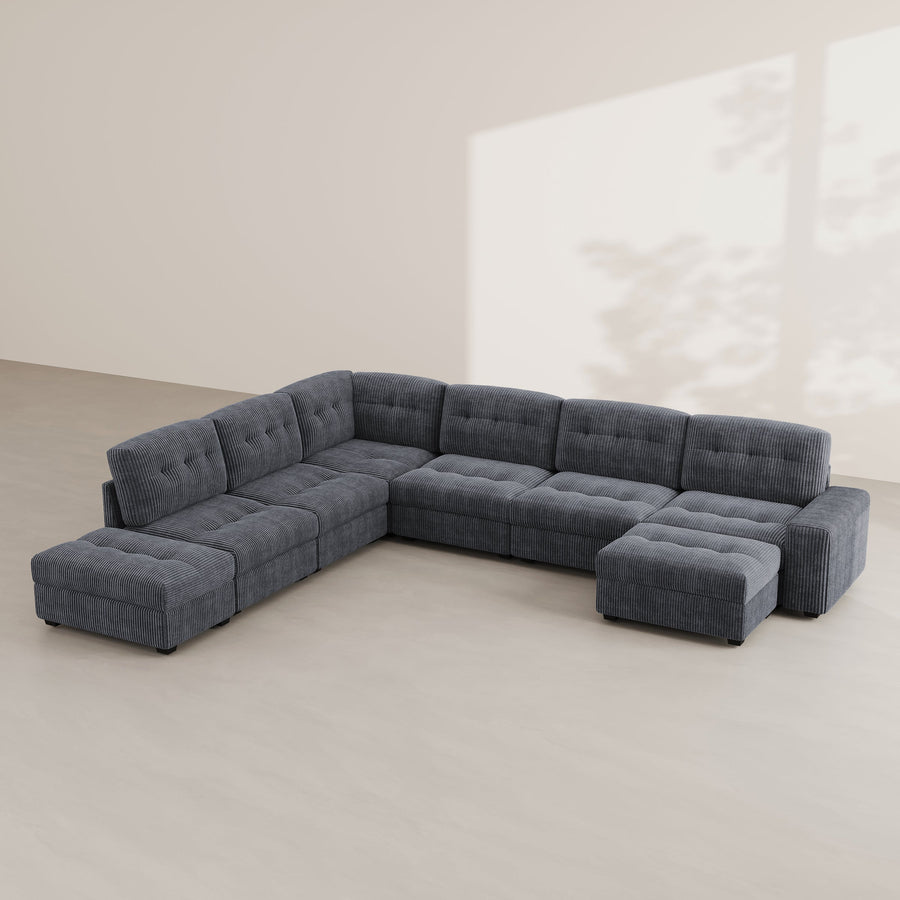 Pewter-Grey-/-Corduroy-6-Seat-L-Shaped-Sectional-with-Ottoman