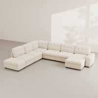 Ivory-Beige-/-Corduroy-6-Seat-L-Shaped-Sectional-with-Ottoman