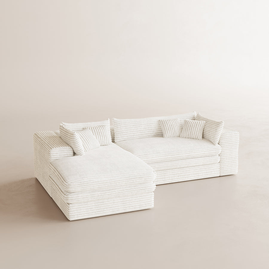 White-Beige-/-Corduroy-3-Seat-Left-Chaise-Sectional