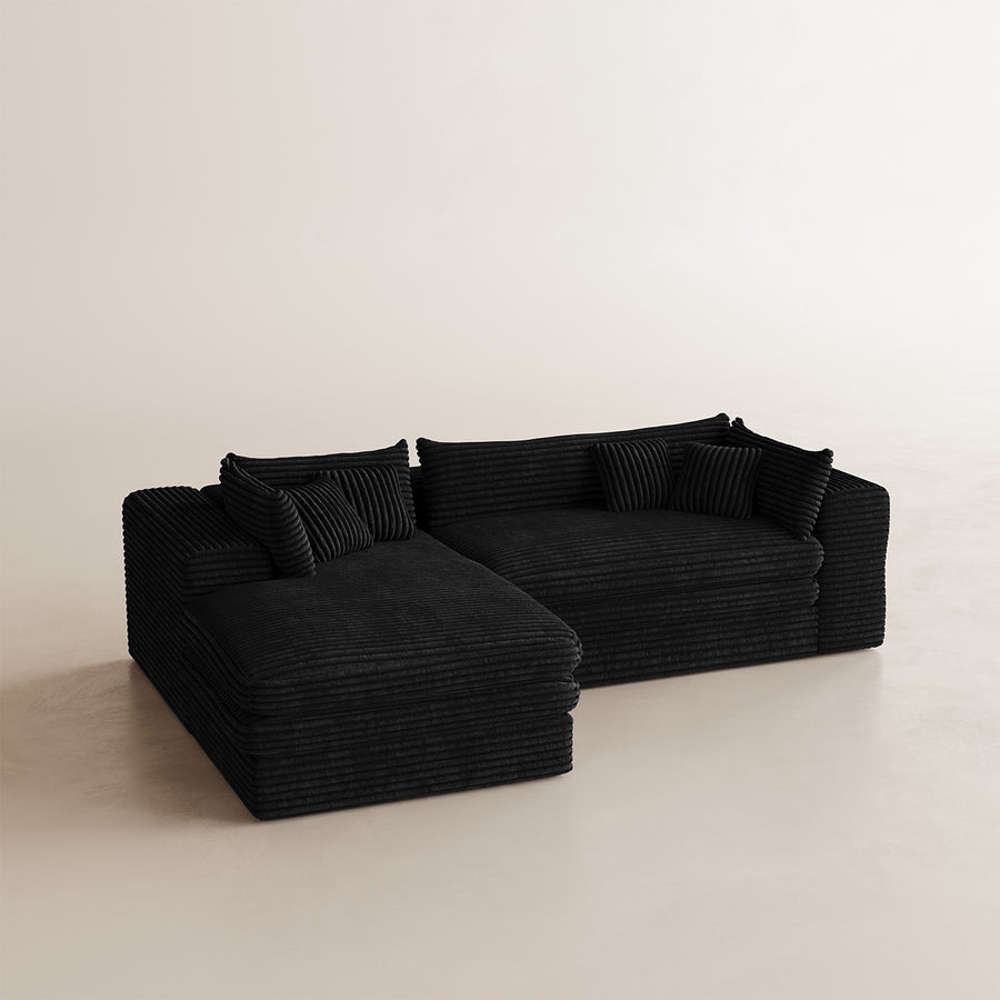 Piano-Black-/-Corduroy-3-Seat-Left-Chaise-Sectional