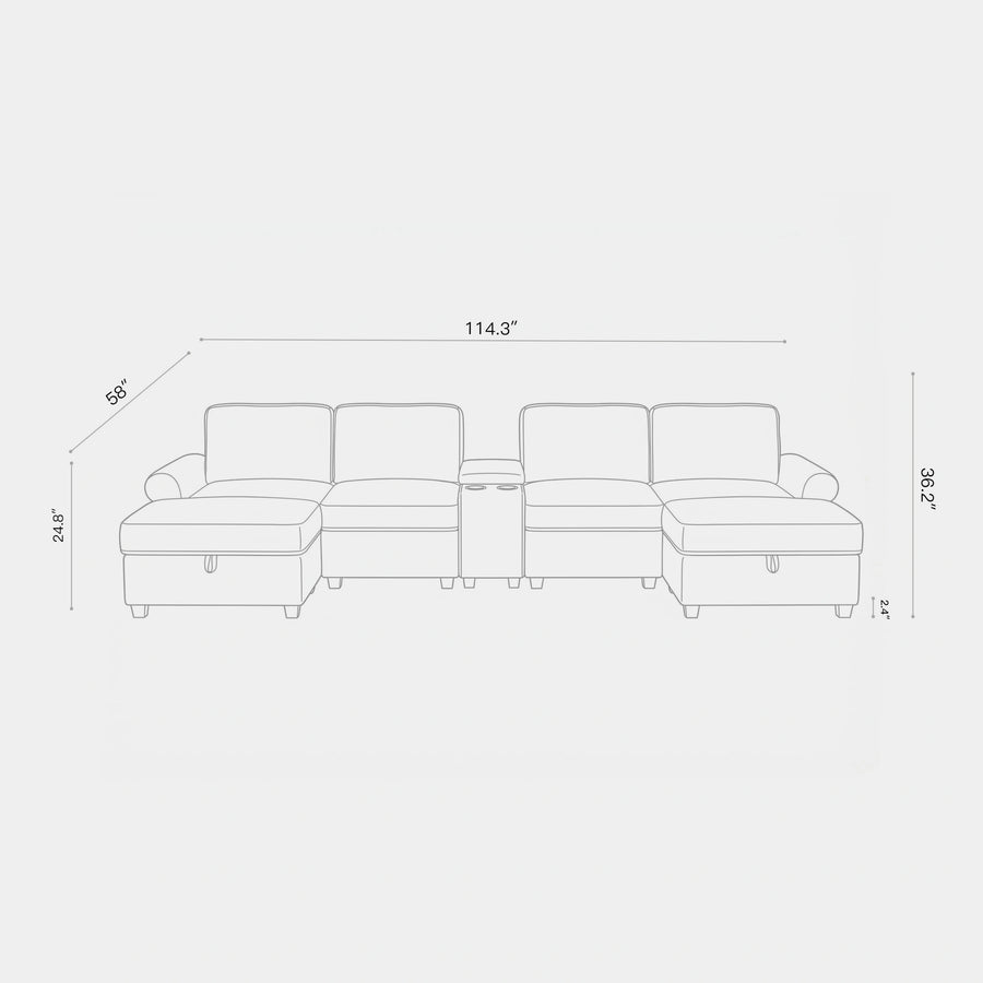 6-Seat-U-Shaped-Sectional-with-Console-dimension