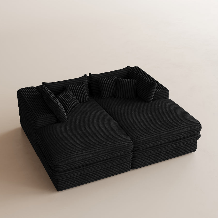 Piano-Black-/-Corduroy-Double-Chaise-Loveseat