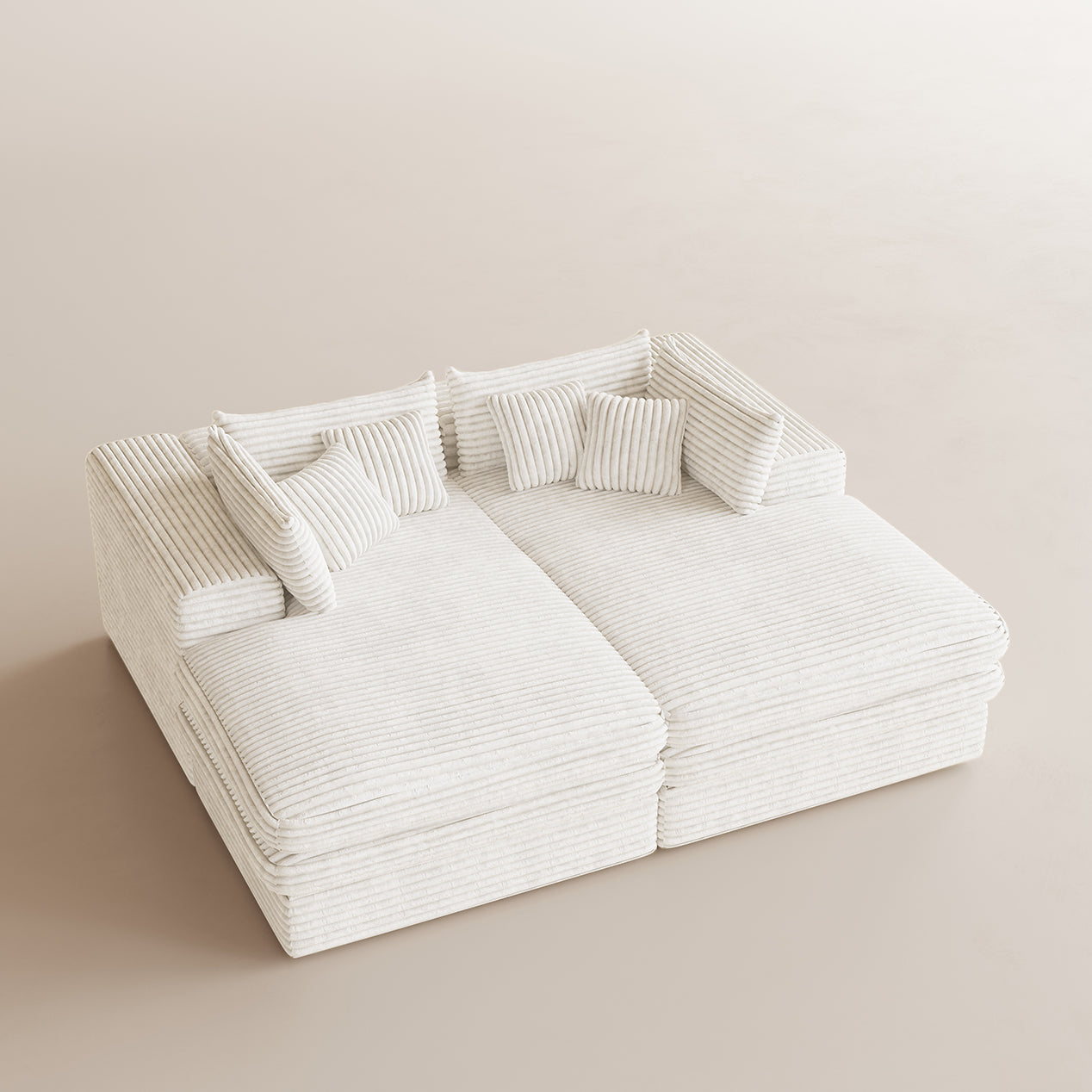 Corduroy-White-Beige-Double-Chaise-Lounge-Sofa