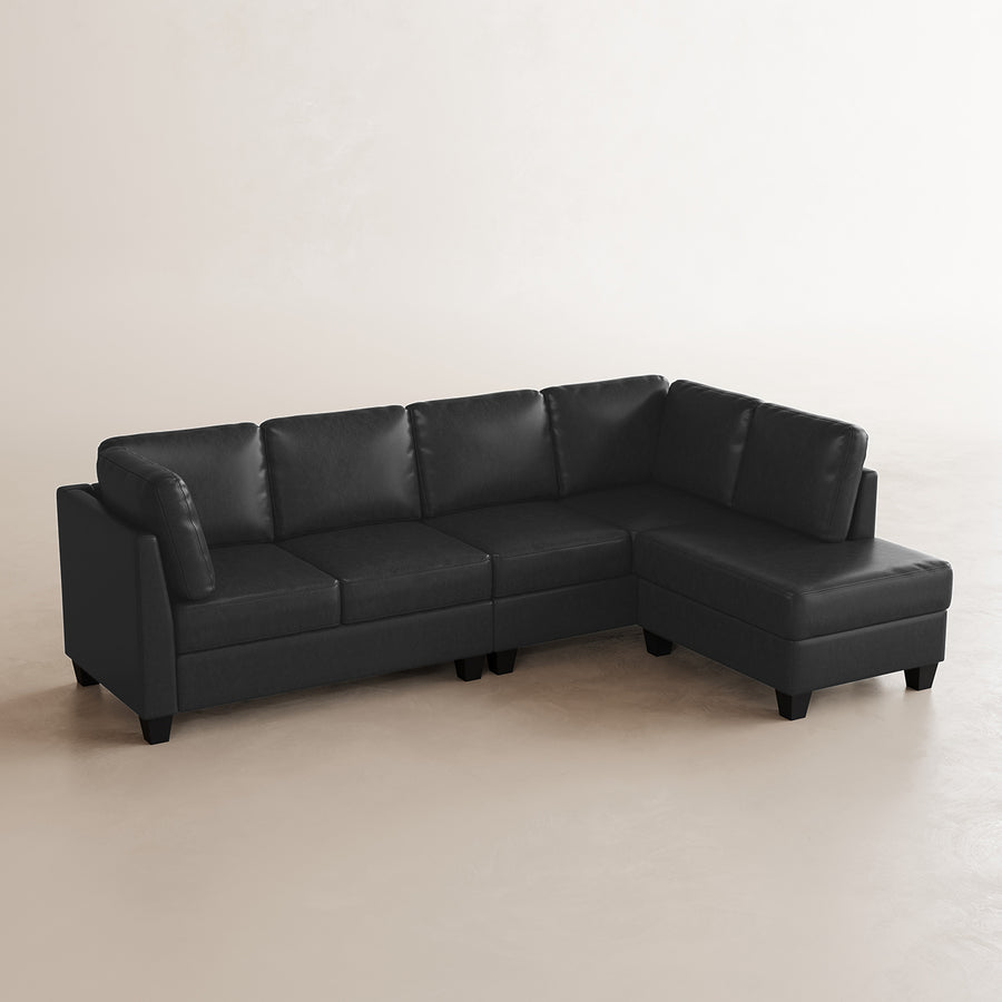Sand-Black-/-Faux-Leather-4-Seat-Right-Chaise-Sectional