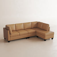 Driftwood-Brown-/-Faux-Leather-4-Seat-Right-Chaise-Sectional