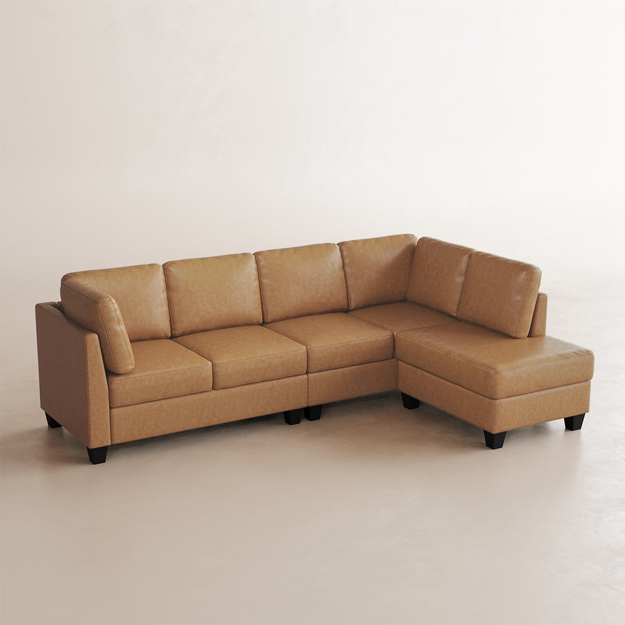 Driftwood-Brown-/-Faux-Leather-4-Seat-Right-Chaise-Sectional