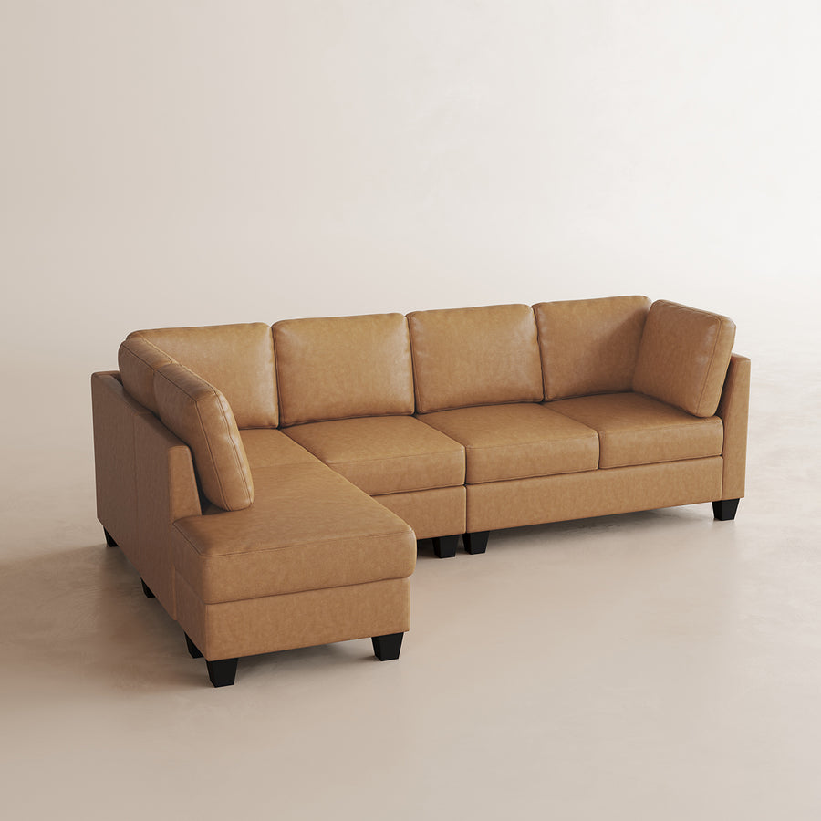Driftwood-Brown-/-Faux-Leather-4-Seat-Left-Chaise-Sectional
