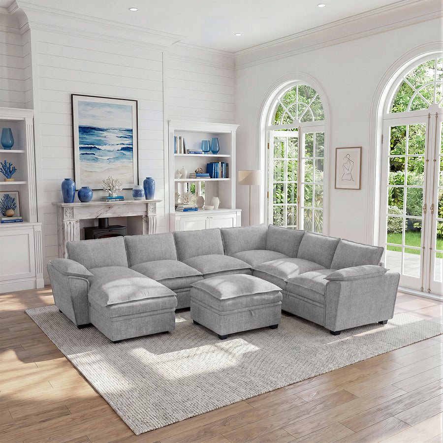 Cloud-Grey-/-Chenille-7-Seat-U-Shaped-Sectional-with-Reversible-Chaise