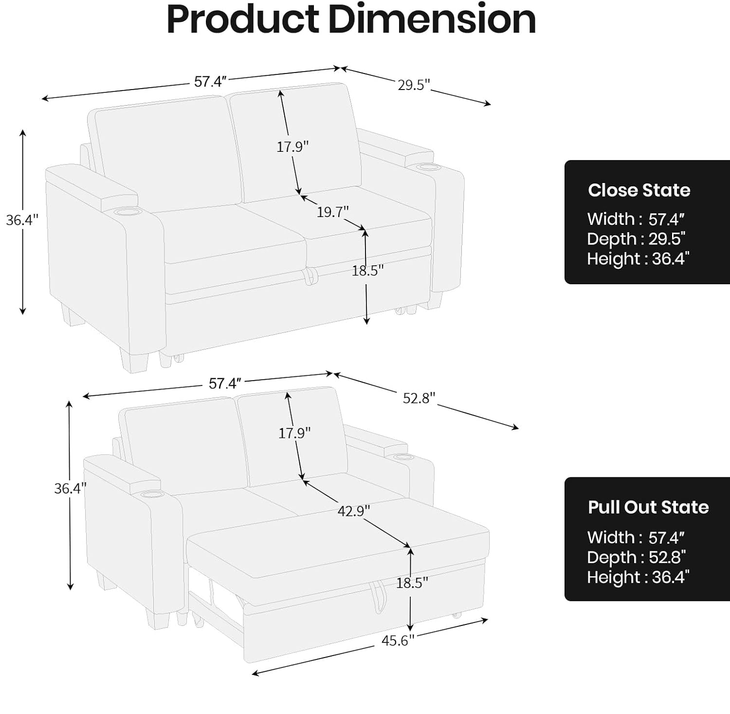 Pullout-Loveseat-Dimension