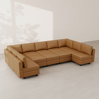 Driftwood-Brown-/-Faux-Leather-12-Seat-U-Shaped-Pit-Sectional