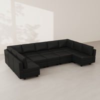 Sand-Black-/-Faux-Leather-12-Seat-U-Shaped-Pit-Sectional