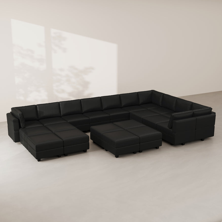 Sand-Black-/-Faux-Leather-21-Seat-U-Shaped-Sectional