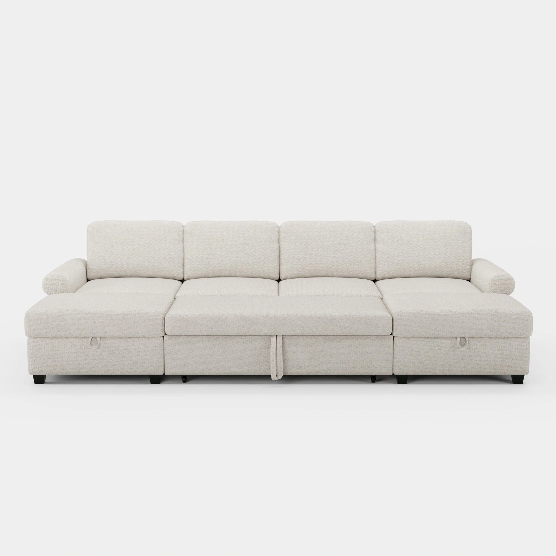 Misty-White-/-Chenille-4-Seats-Pullout-U-Shaped-Sectional