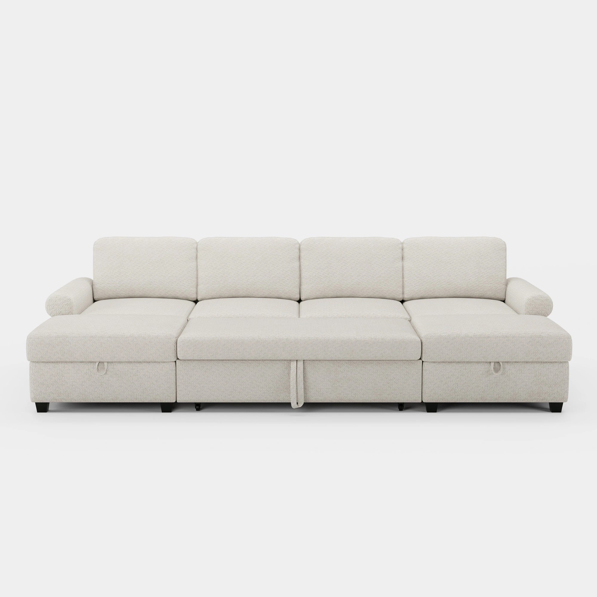 Misty-White-/-Chenille-4-Seats-Pullout-U-Shaped-Sectional