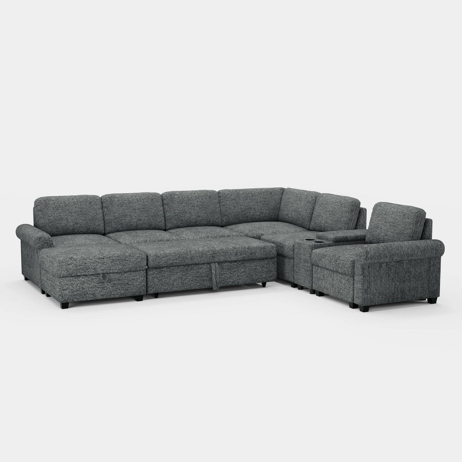 Silver-Grey-/-Chenille-7-Seat-U-Shaped-Pullout-Sectional-with-Console