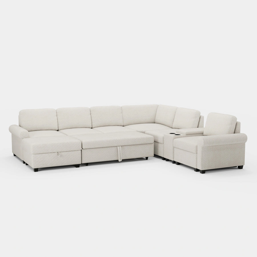 Misty-White-/-Chenille-7-Seat-U-Shaped-Pullout-Sectional-with-Console
