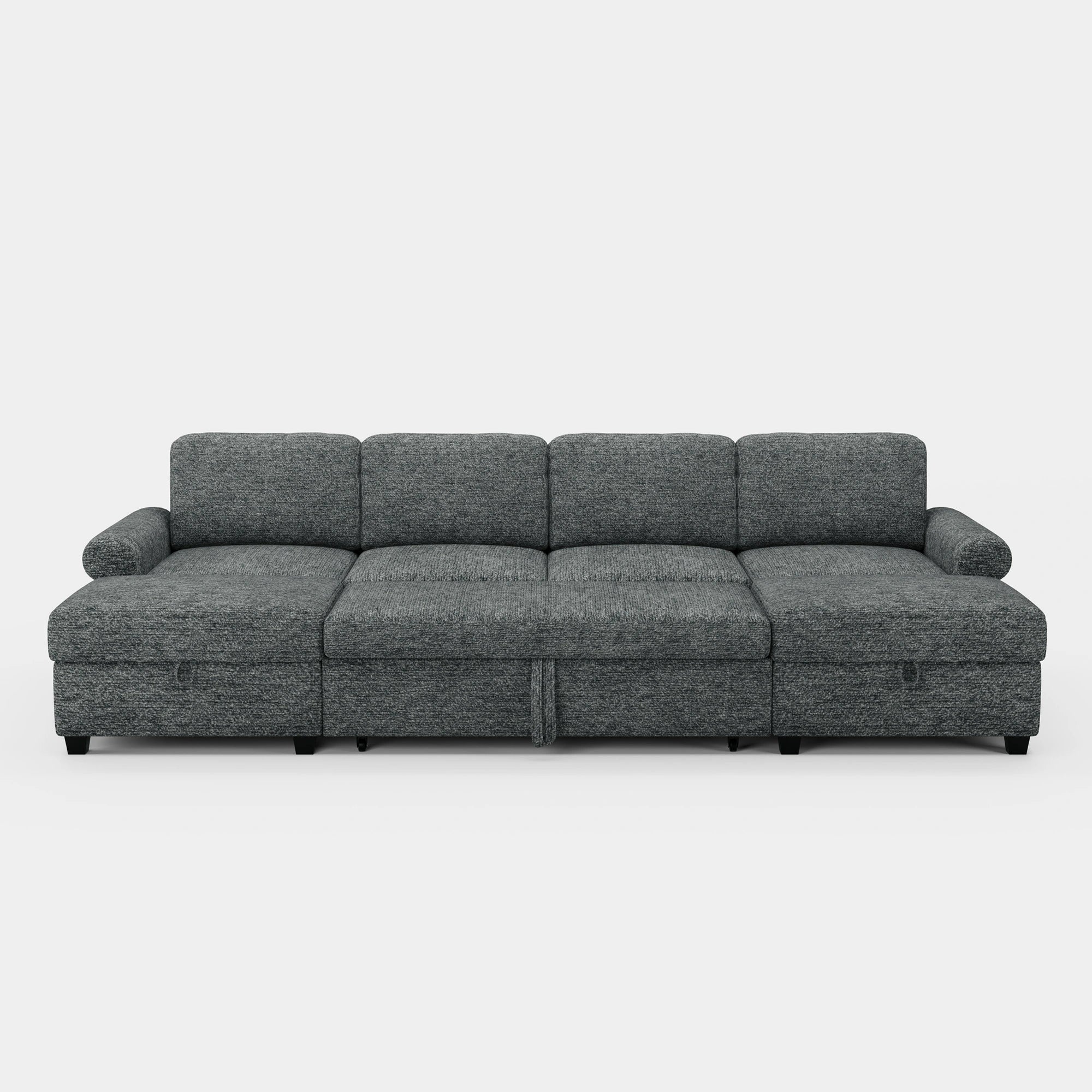 Silver-Grey-/-Chenille-4-Seats-Pullout-U-Shaped-Sectional
