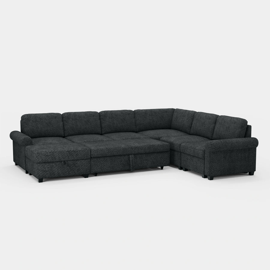 Graphite-Grey-/-Chenille-7-Seat-U-Shaped-Pullout-Sectional