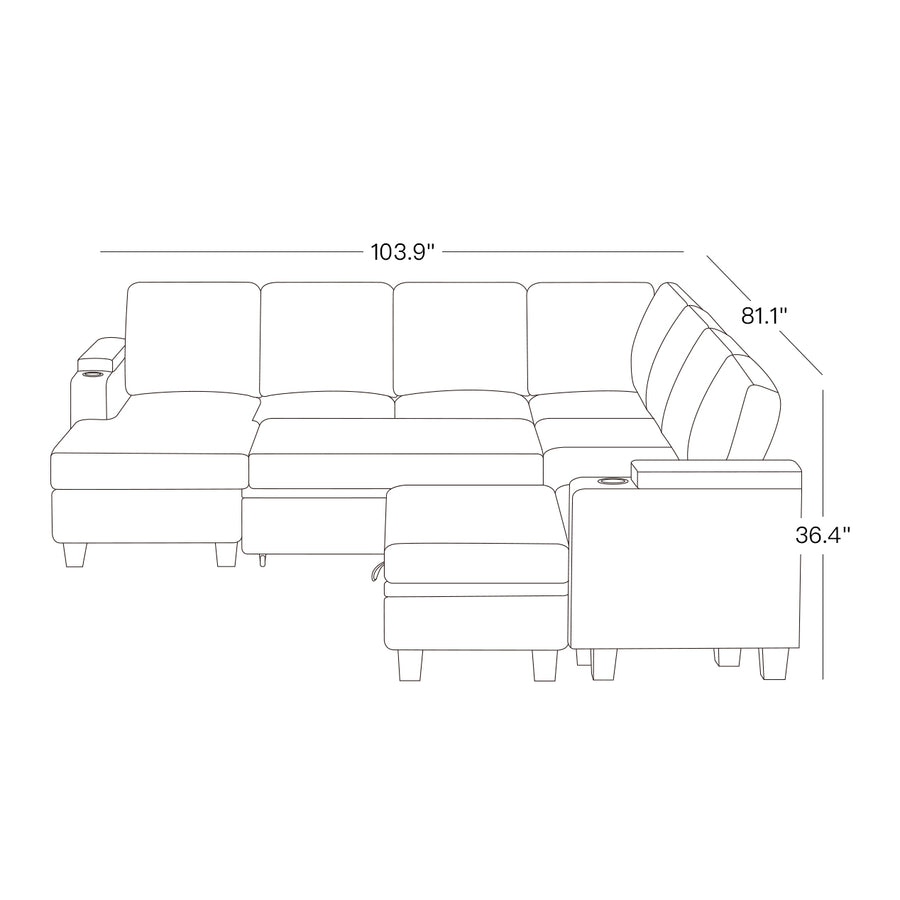 8-Seat-U-Shaped-Left-Chaise-Pullout-Sectional-dimension
