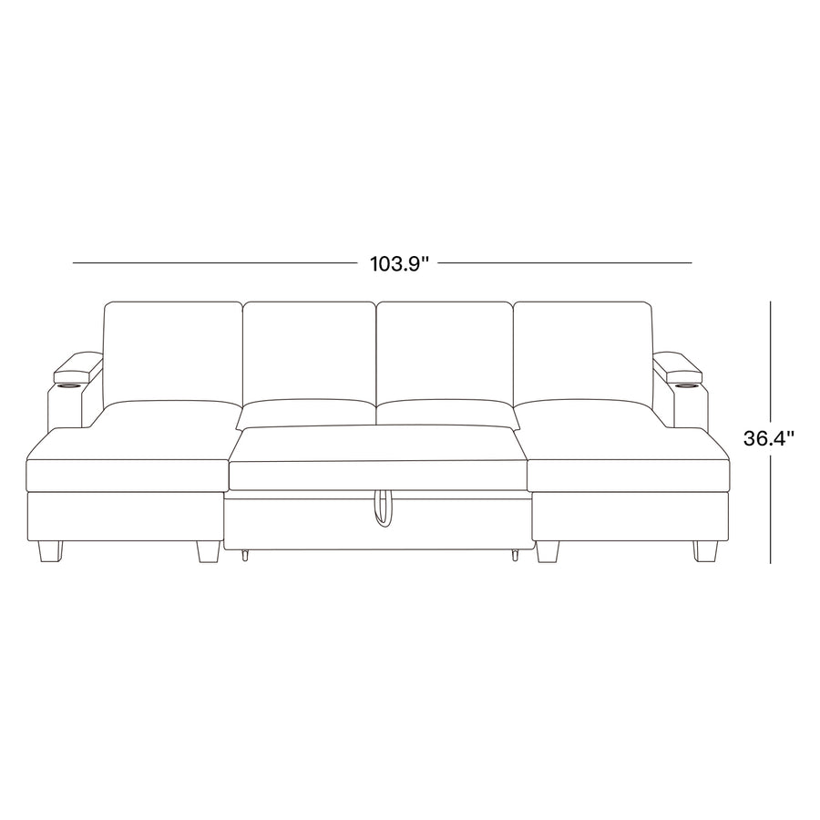 4-Seat-U-Shaped-Double-Chaise-Pullout-Sectional-dimension