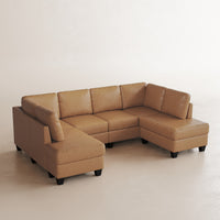 Driftwood-Brown-/-Faux-Leather-4-Seat-U-Shaped-Double-Chaise-Sectional