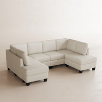 Shoji-White-/-Faux-Leather-4-Seat-U-Shaped-Double-Chaise-Sectional