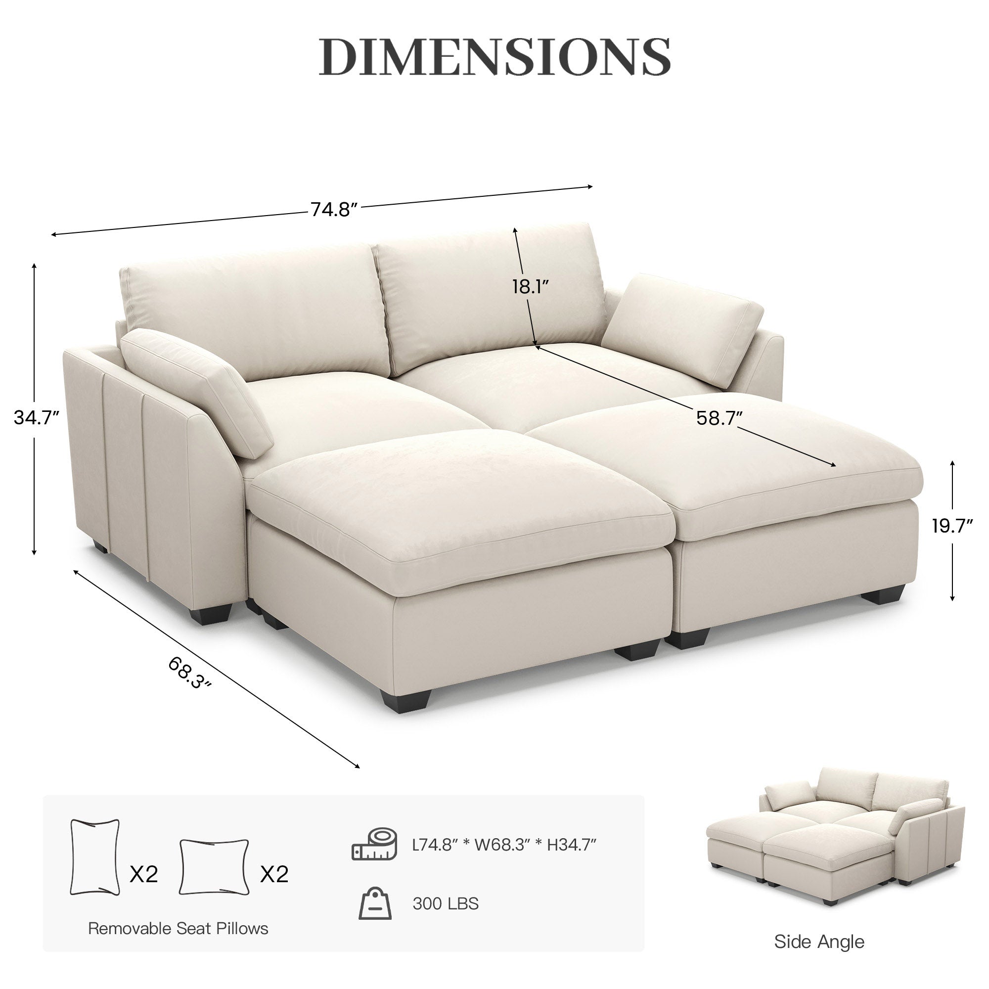 Uteeran Oversized Cloud 4 Seats Sleeper Sofa