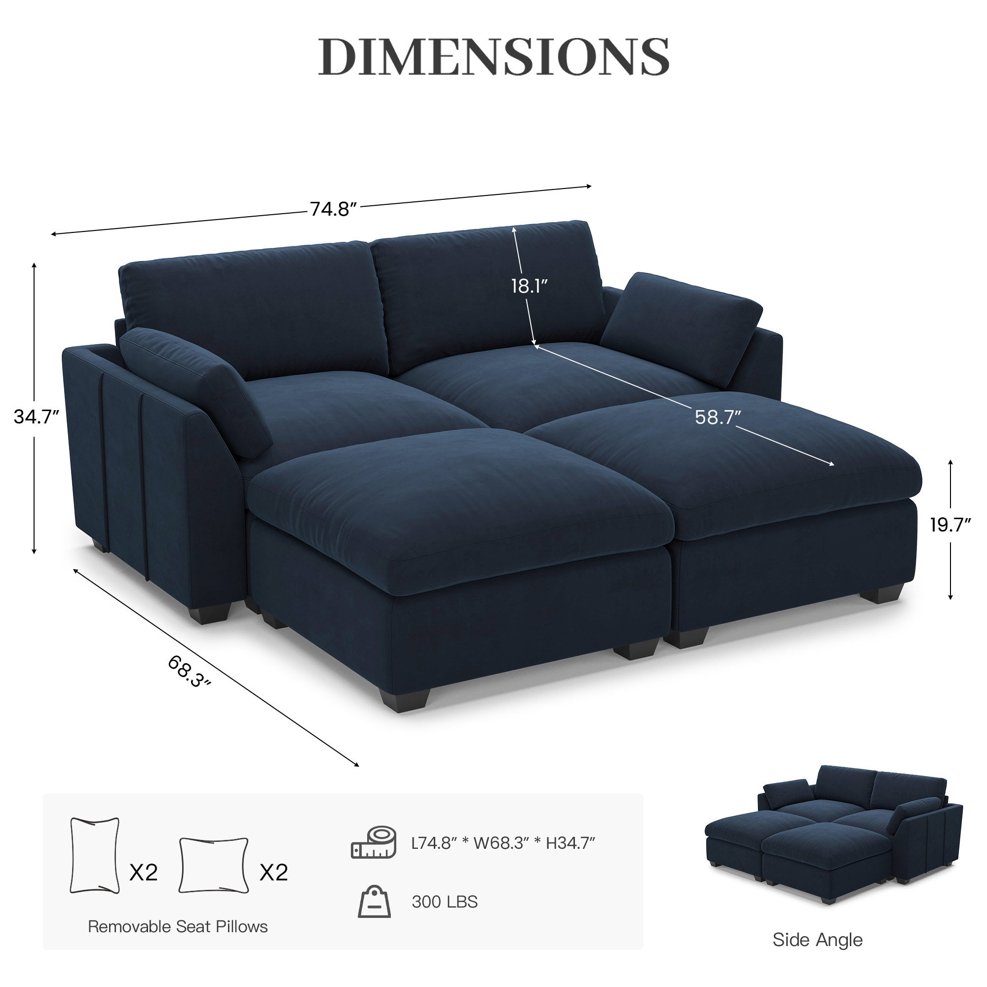 Uteeran Oversized Cloud 4 Seats Sleeper Sofa