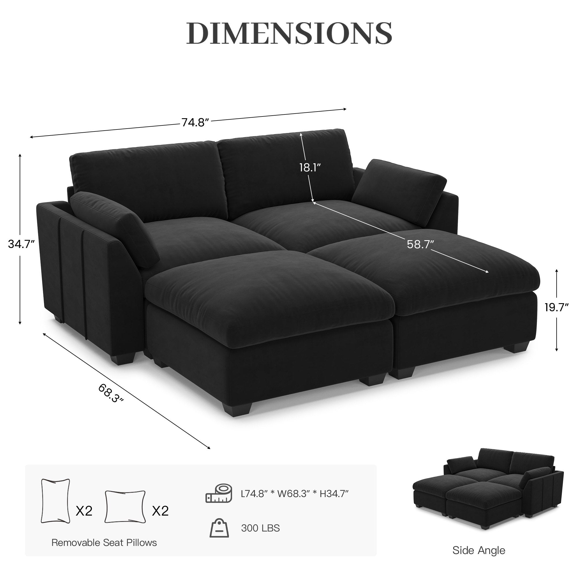 Uteeran Oversized Cloud 4 Seats Sleeper Sofa